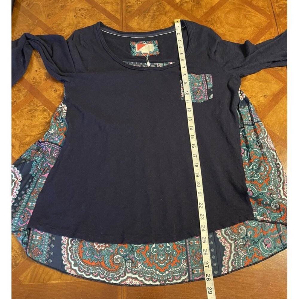 Navy Blue Women's Top with Paisley Accents - Picture 10 of 11
